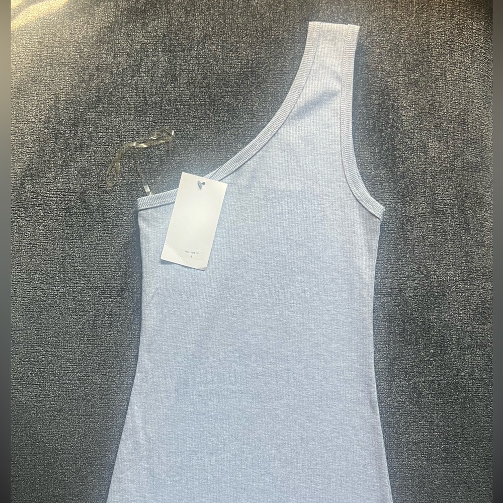 Brand New Ribbed One Shoulder Maxi dress (Heather Gray) knee length